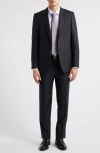Zanetti Matteo Slim Fit Charcoal Grey Mélange Wool Suit In Charcoal