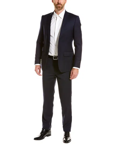 Zanetti Porto Wool-blend Suit With Flat Front Pant In Blue
