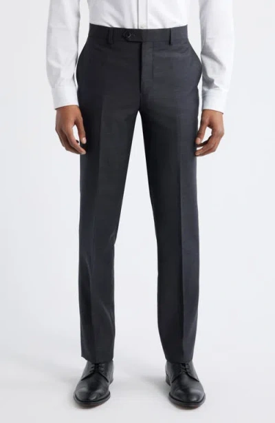 Zanetti Slim Fit Flat Front Charcoal Grey Wool Dress Pants