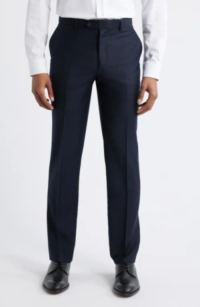 Zanetti Slim Fit Flat Front Navy Wool Dress Pants