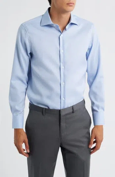 Zanetti Trim Fit Cotton Twill Dress Shirt In Blue