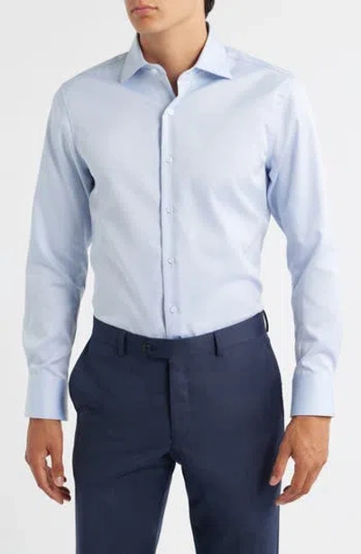Zanetti Trim Fit Cotton Twill Dress Shirt In Light Blue