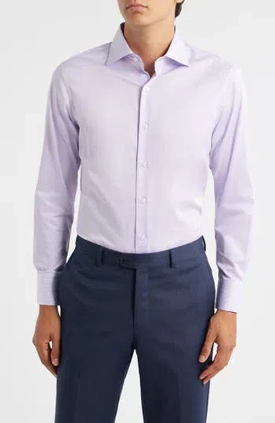 Zanetti Trim Fit Grid Check Cotton Dress Shirt In Purple