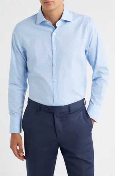 Zanetti Trim Fit Grid Check Cotton Dress Shirt In Blue