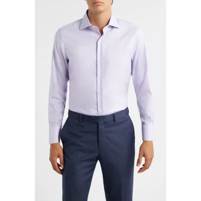 Zanetti Trim Fit Textured Cotton Dress Shirt In Purple