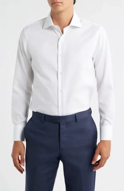 Zanetti Trim Fit Textured Cotton Dress Shirt In White
