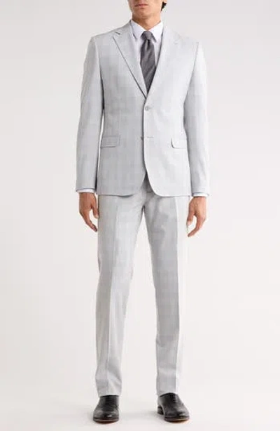 Zanetti Trim Fit Windowpane Print Suit In Gray