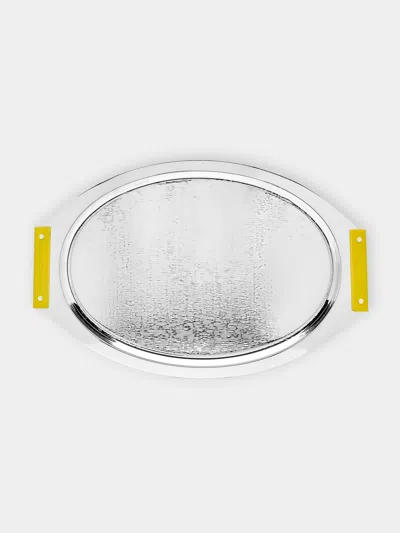 Zanetto Ebony And Enamelled Silver-plated Oval Bar Tray  Abask Luxury Gift In Metallic