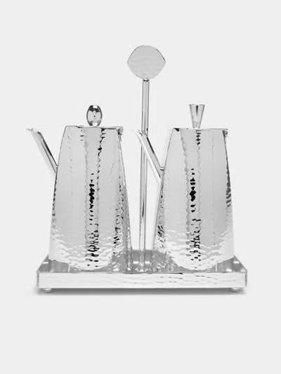 Zanetto Eyes Silver-plated Oil And Vinegar Set  Abask Gift Set In Metallic