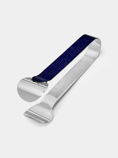 Zanetto Velvet Enamelled Silver-plated Ice Tongs  Abask Luxury Gift In Blue