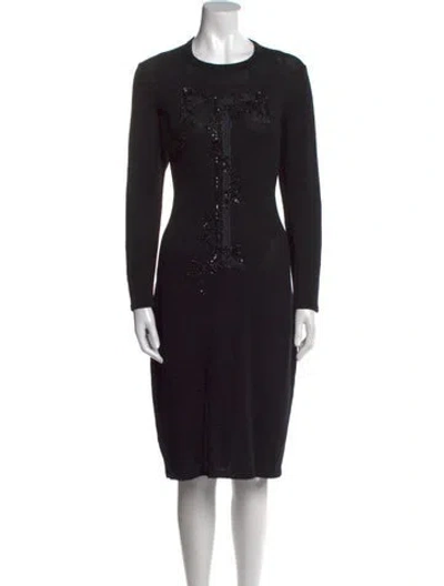 Pre-owned Zang Toi Crew Neck Midi Length Dress In Black