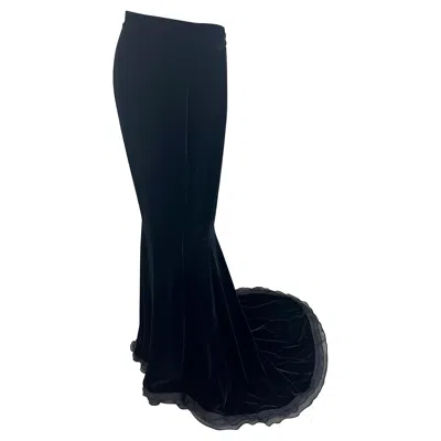 Pre-owned Zang Toi Nwt 2000s  Size 4 / 6 Black Silk Velvet Chiffon Maxi Skirt W/ Train