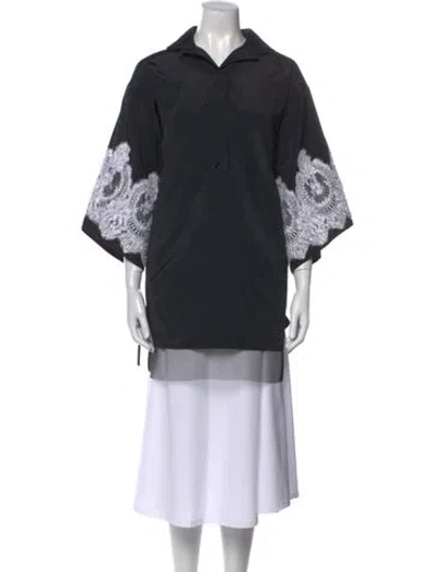 Pre-owned Zang Toi Printed Three-quarter Sleeve Tunic In Black