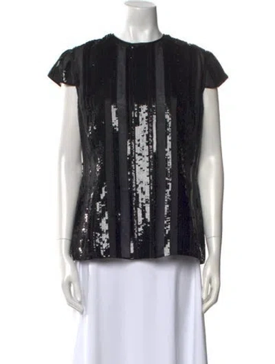 Pre-owned Zang Toi Silk Crew Neck Blouse In Black