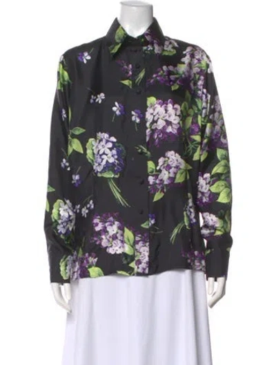 Pre-owned Zang Toi Silk Floral Print Blouse In Multi