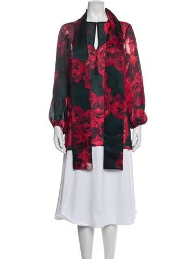 Pre-owned Zang Toi Silk Floral Print Blouse In Red