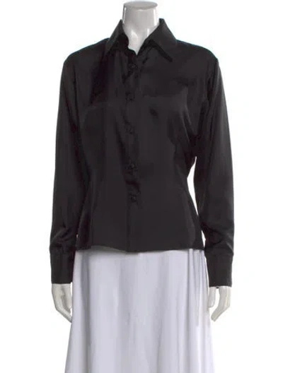 Pre-owned Zang Toi Silk Long Sleeve Blouse W/ Tags In Black