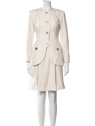 Pre-owned Zang Toi Silk Mesh Accents Dress Set In Neutrals