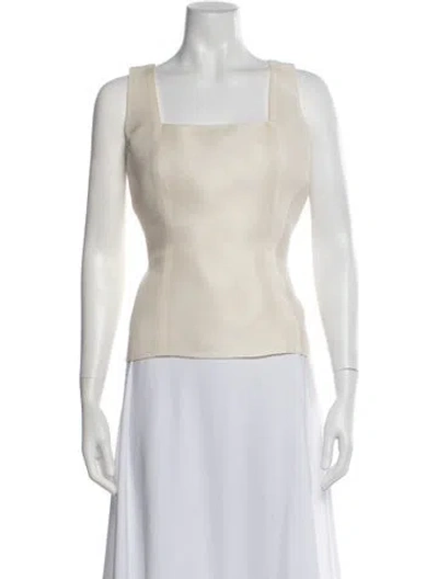 Pre-owned Zang Toi Silk Square Neckline Top In Neutrals