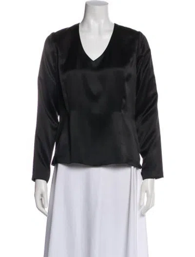 Pre-owned Zang Toi Silk V-neck Blouse In Grey