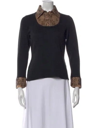 Pre-owned Zang Toi Wool Patterned Top In Black