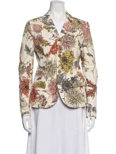 Pre-owned Zanini Linen Floral Print Blazer In Multicolor