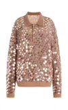 Zankov Adora Sequined Mohair-blend Polo Sweater In Neutral