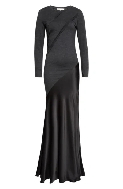Zankov Agathe Long Sleeve Wool & Silk Maxi Dress In Black
