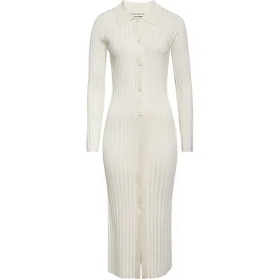 Zankov Alix Collared Rib Maxi Cardigan In Pebble/white Multi