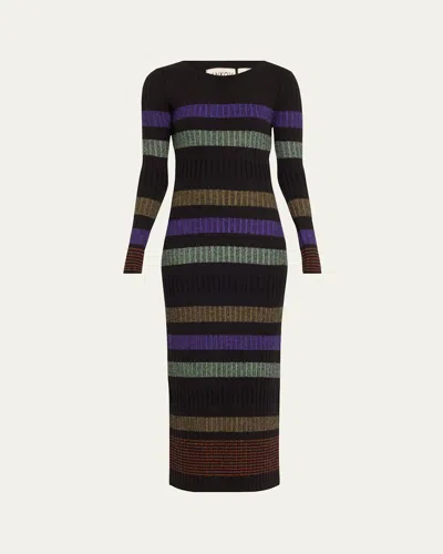 Zankov Amber Stripe Long Sleeve Wool Maxi Dress In Black Multi | ModeSens