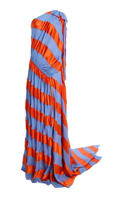 Zankov Amina Silk One Shoulder Silk Maxi Dress In Multi