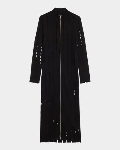Zankov Anatolia Open-knit Zip Maxi Cardigan In Black