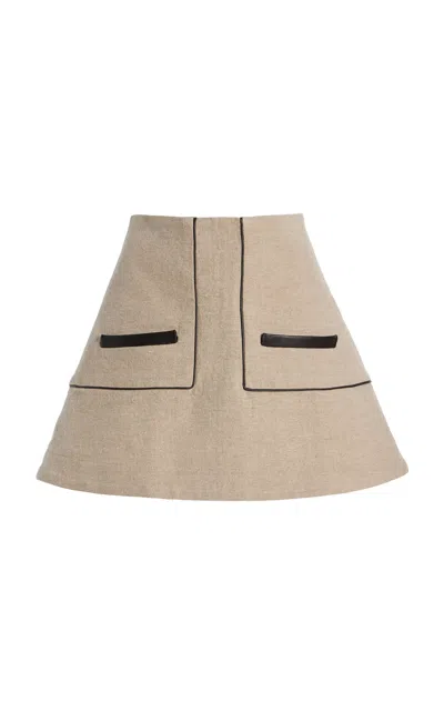 Zankov Angelica Embroidered Linen Mini Skirt In Brown