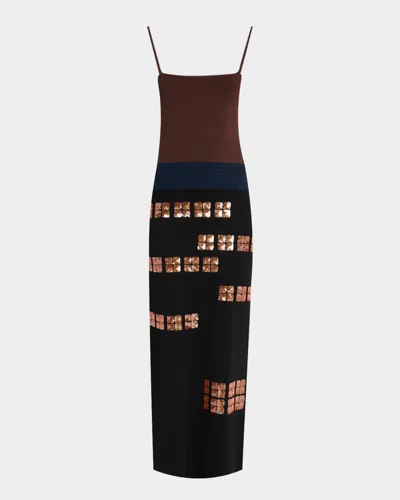 Zankov Antonia Sequined Sleeveless Maxi Dress In Clay Mutli