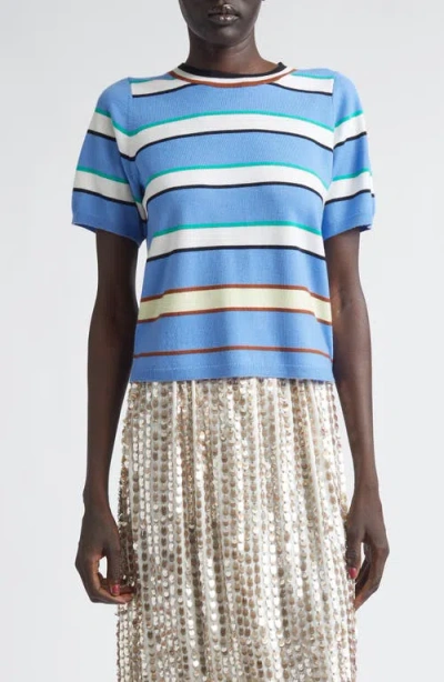 Zankov Benji Stripe Short Sleeve Wool Sweater In Blue