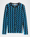 Zankov Bowery Metallic Open-knit Crewneck Cardigan In Blue