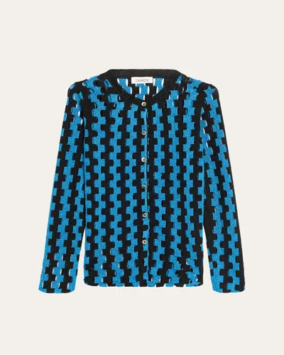Zankov Bowery Metallic Open-knit Crewneck Cardigan In Blue