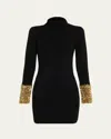 Zankov Boy Turtleneck Metallic-cuffs Mini Dress In Black