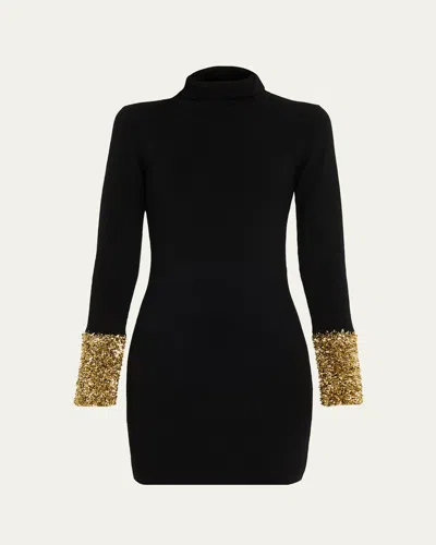 ZANKOV BOY TURTLENECK METALLIC-CUFFS MINI DRESS