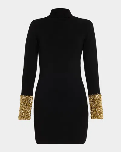 Zankov Boy Turtleneck Metallic-cuffs Mini Dress In Black