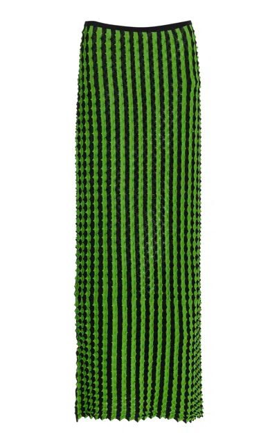 Zankov Capucine Textured-stripe Maxi Skirt In Dark Green