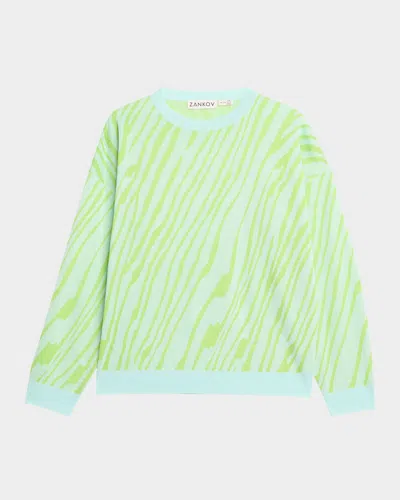 Zankov Caro Abstract Stripe Sweater In Lime Multi