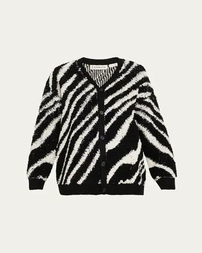 Zankov Christian Stripe Mohair Wool Cardigan In Black/ivory Multi