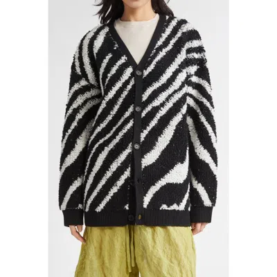 Zankov Christian Merino Wool Cardigan In Black/ivory Multi