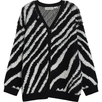 Zankov Christian Merino Wool Cardigan In Black/ivory Multi