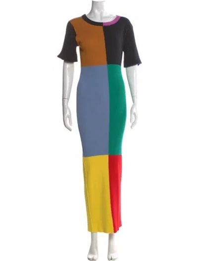Pre-owned Zankov Colorblock Pattern Long Dress In Blue
