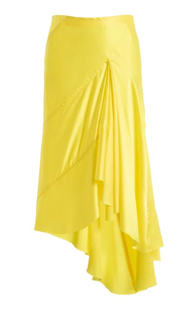 Zankov Conova Silk Midi Skirt In Yellow