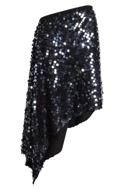 Zankov Delania Sequin Draped Asymmetrical Skirt In Black