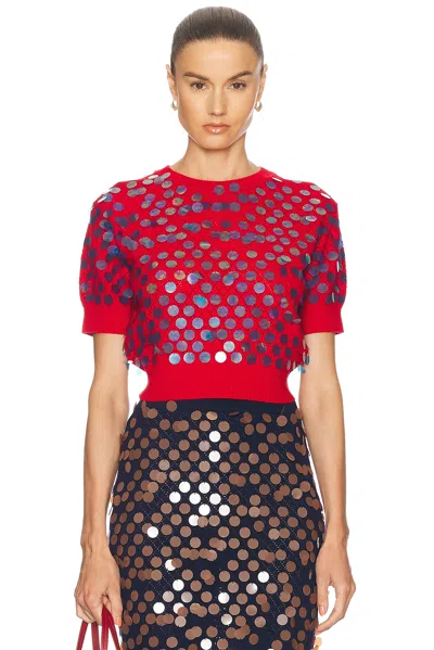 Zankov Edoardo Sequined Pointelle Knit Crop Sweater In Cherry