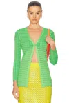 Zankov Elise Knitted Cardigan In Fluo Lime Multi